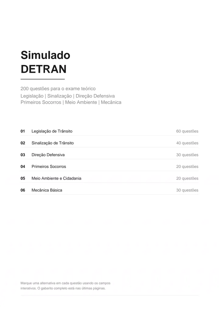 Capa do Simulado DETRAN com 200 questões
